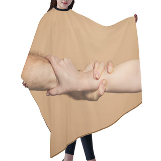 Personality  Cropped View Of Man And Woman Holding Hands Isolated On Beige Hair Cutting Cape