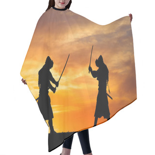 Personality  Picture With Two Samurais And Sunset Sky Hair Cutting Cape