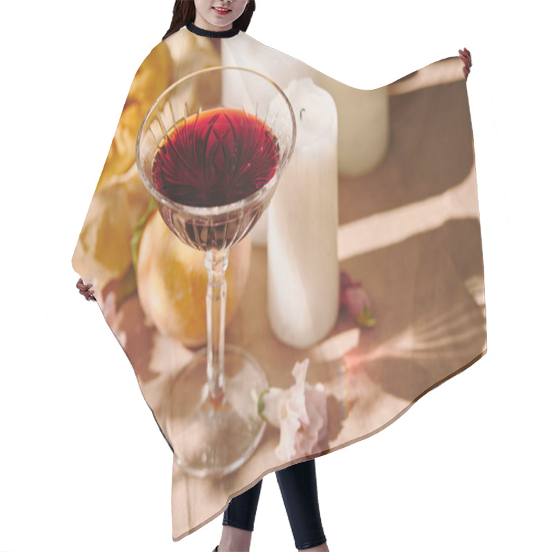 Personality  wineglass and candles on table in garden hair cutting cape