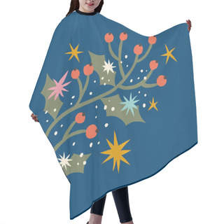 Personality  Christmas Holly Berries Branch With Starry Childish Cartoon Doodle Boho Naive Funky Handdrawn Style Art Vector  Hair Cutting Cape