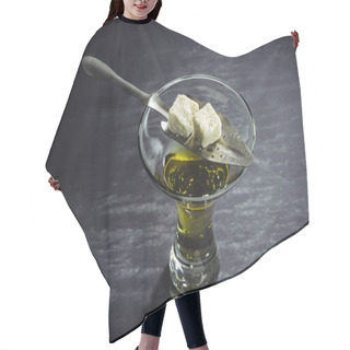 Personality  Glass Of Absinthe With Traditional Spoon Hair Cutting Cape