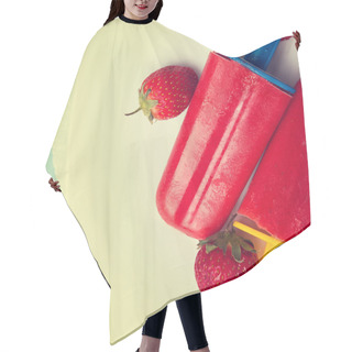 Personality  Strawberry Popsicles With Colorful Sticks On The White Plate, Re Hair Cutting Cape