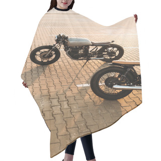 Personality  Two Black And Silver Vintage Custom Motorcycles Cafe Racers Hair Cutting Cape