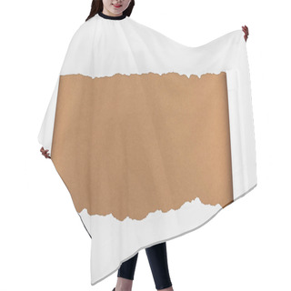 Personality  Ripped White Textured Paper With Curl Edges On Brown Background  Hair Cutting Cape