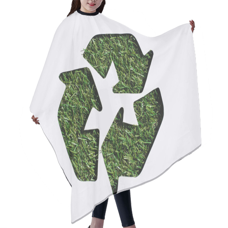 Personality  Top View Of Recycle Sign With Grass Patern Isolated On White Hair Cutting Cape