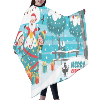 Personality  Christmas Greeting Card Design With Cartoon Characters Hair Cutting Cape