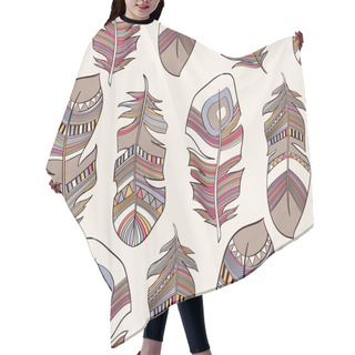 Personality  Seamless Ethnic Indian Feathers Plumage Pattern Hair Cutting Cape