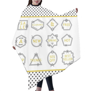 Personality  Golden And Black Line SALE Emblems Set On White Background With Black Polka Dots Pattern Framing Hair Cutting Cape