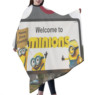 Personality  Sign For Village Of Minions, Showing Characters From Movie. Bodm Hair Cutting Cape