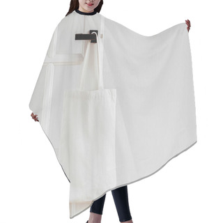 Personality  White Eco Bag Mockup. Blank Shopping Sack With Copy Space. Canvas Tote Bag. Eco Friendly / Zero Waste Concept. Hair Cutting Cape