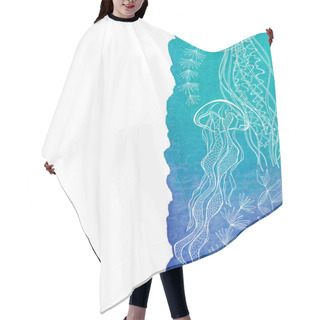 Personality  Vector Illustration With Jellyfish,water Plant On Watercolor Bac Hair Cutting Cape