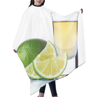 Personality  Gold Tequila Shot With Lime Isolated On White Hair Cutting Cape