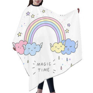 Personality  Cute Rainbow, Funny Clouds, Stars And Fashion Slogan.  Hair Cutting Cape