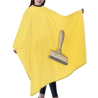Personality  Top View Of Stamp Isolated On Yellow, Quality Guarantee Concept   Hair Cutting Cape