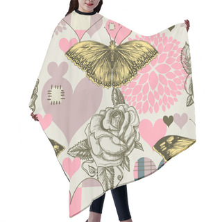 Personality  Hearts Flowers And Retro Style Butterfly Seamless Pattern  Hair Cutting Cape