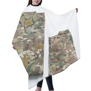 Personality  Top View Of Military Uniform On White Background Hair Cutting Cape