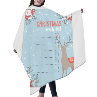 Personality  Cute Christmas Wish List With Deer, Winter Floral Decoration And Falling Snow. Vector Illustration Background. Hair Cutting Cape