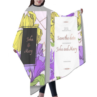 Personality  Vector Elegant Wedding Invitation Cards With Yellow And Purple Irises. Hair Cutting Cape