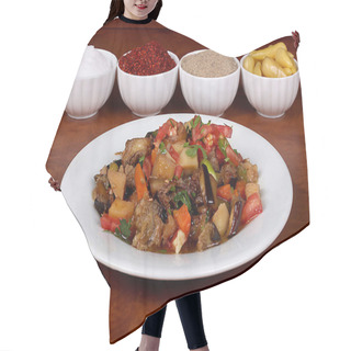 Personality  Excellent Turkish Food Veggie Kebab On A Spicy White Plate Hair Cutting Cape