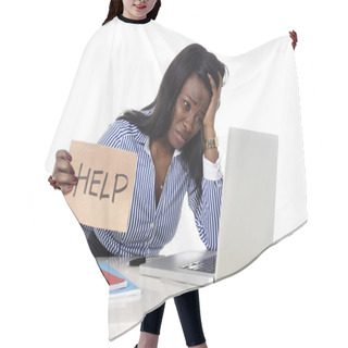 Personality  Black African American Ethnicity Frustrated Woman Working In Stress At Office Hair Cutting Cape