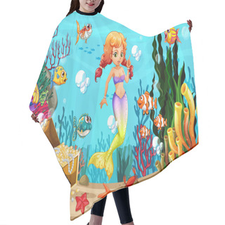Personality  Mermaid And Many Fish Under The Ocean Hair Cutting Cape