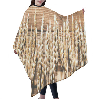 Personality  Top View Of Wheat Ears On Wooden Background, Panoramic Shot Hair Cutting Cape