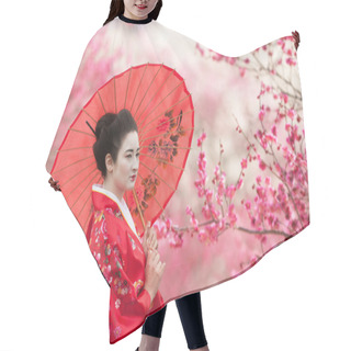 Personality  Geisha With Umbrella On A Flowering Tree Branches Background Hair Cutting Cape