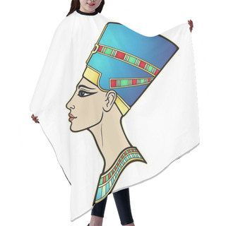 Personality  Animation Portrait Of Beautiful Egyptian Woman In The Crown. Goddess, Princess, Queen. Profile View. Vector Illustration Isolated On A White Background. Print, Poster, T-shirt, Tattoo. Hair Cutting Cape