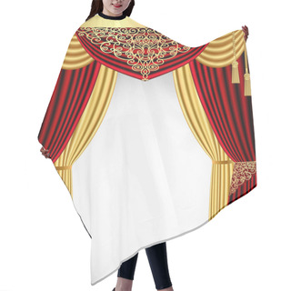 Personality  Illustration Of A Red Curtain With A Gold Lambrequin And A Pictu Hair Cutting Cape