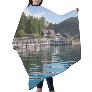 Personality  Lake Baykal Near Green Forest Mountain And Wooden House Hair Cutting Cape