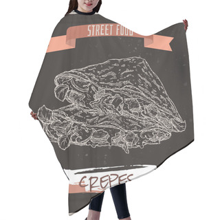 Personality  Crepes With Meat, Cheese And Mushrooms On Grunge Black Background. Hair Cutting Cape