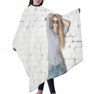 Personality  Fashion Street Style Teen Girl At Brick Wall Hair Cutting Cape