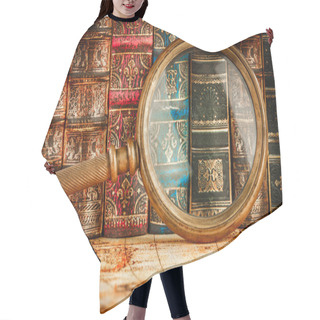 Personality  Ancient Old Books And Magnifying Glass Hair Cutting Cape