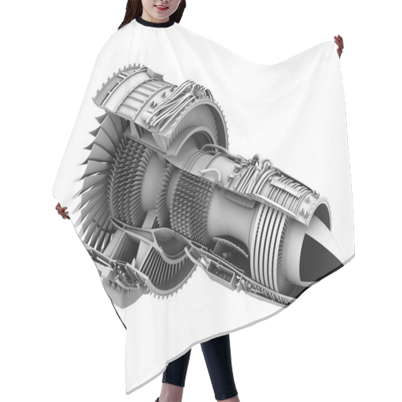 Personality  3D Clay Cutaway Render Of Turbofan Jet Engine Isolated On White Background Hair Cutting Cape