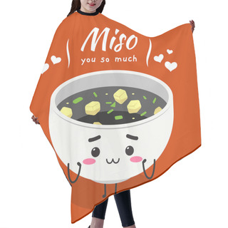 Personality  A Cute Mascot Of White Bowl Of Miso Soup. Vector Illustration Hair Cutting Cape