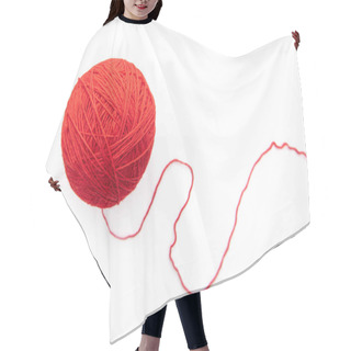 Personality  Red Ball With Woolen Threads Isolated On White Background Hair Cutting Cape
