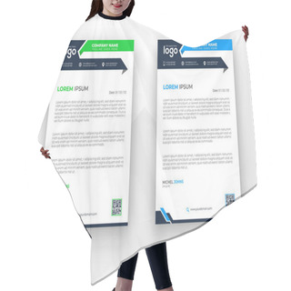 Personality  A4 Letterhead Vector Design, Official Letterhead In Fat Style In Three Color Combinations Green, Blue & Black. Hair Cutting Cape