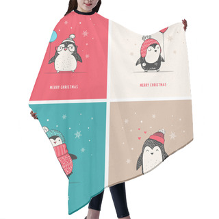 Personality  Cute Hand Drawn Penguins Set - Merry Christmas Greetings Hair Cutting Cape