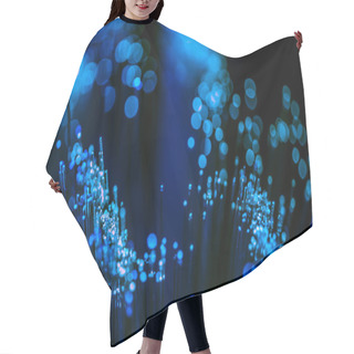 Personality  Selective Focus Of Glowing Blue Fiber Optics Texture Background Hair Cutting Cape