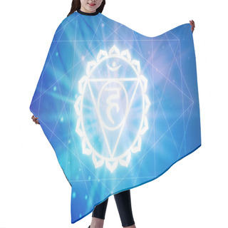 Personality  Vishudha Chakra Symbol On A Blue Background. This Is The Fifth Chakra, Also Called The Throat Chakra Hair Cutting Cape