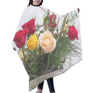 Personality  Bouquet Of Assorted Multicolored Roses Isolated On White Background  Hair Cutting Cape