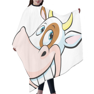 Personality  Funny Cow Peeks Out From Behind A White Surface - Vector Cartoon Illustration Hair Cutting Cape