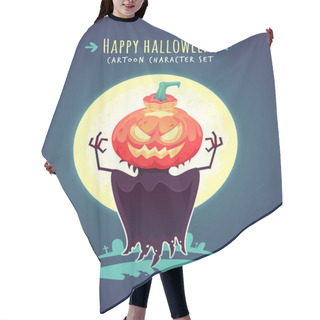 Personality  Funny Halloween Pumpkin Scarecrow. Vector Character Illustration Hair Cutting Cape