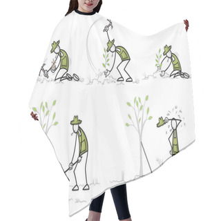 Personality  Set Of Farmer At Outdoor Activities. Vector Print Illustration Hair Cutting Cape