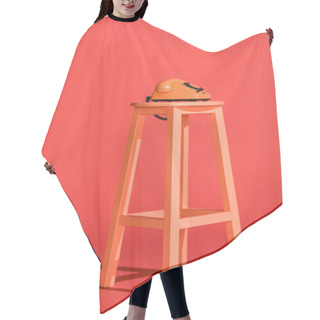 Personality  Living Coral Rotary Telephone On Stool. Pantone Color Of The Year 2019 Concept Hair Cutting Cape