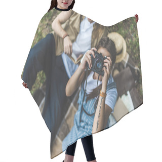 Personality  Woman Taking Photo Hair Cutting Cape