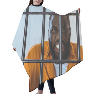 Personality  Angry African American Prisoner Holding Prison Bars Hair Cutting Cape
