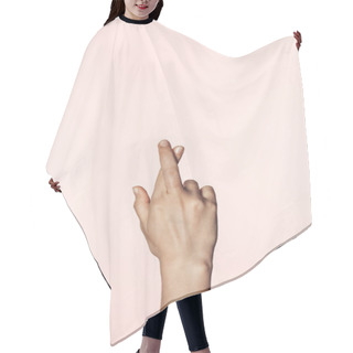 Personality  Partial View Of Woman Doing Crossed Fingers Gesture Isolated On Pink Background  Hair Cutting Cape