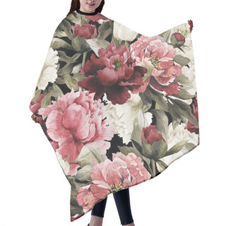 Personality  Seamless Floral Pattern With Peonies Hair Cutting Cape
