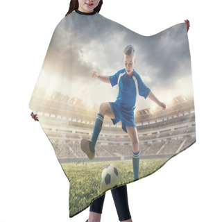 Personality  Young Boy With Soccer Ball Doing Flying Kick At Stadium Hair Cutting Cape